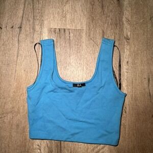 ELA Blue Ribbed Sleeveless Crop Tank Top Casual Summer Streetwear Size S